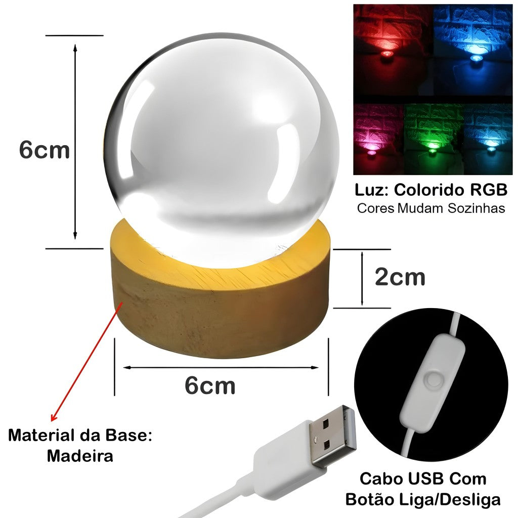 Luminária De Mesa Bola De Cristal 3D LED RGB B-Max BM-F976