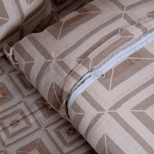 Kit Xale Sofá Com Franja Marrocos 5 Peças 1,35 x 1,35 60% Algodão / 40% Poliéster Jacquard Almofadas Cheias - Cáqui