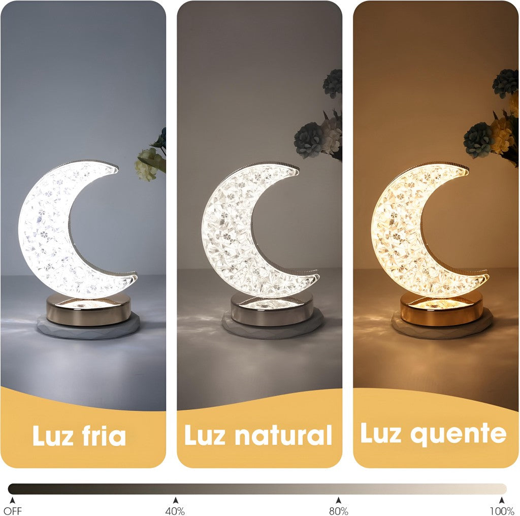 Luminária Abajur Mesa Botão Touch Lua Cristal B-Max BM-F1132