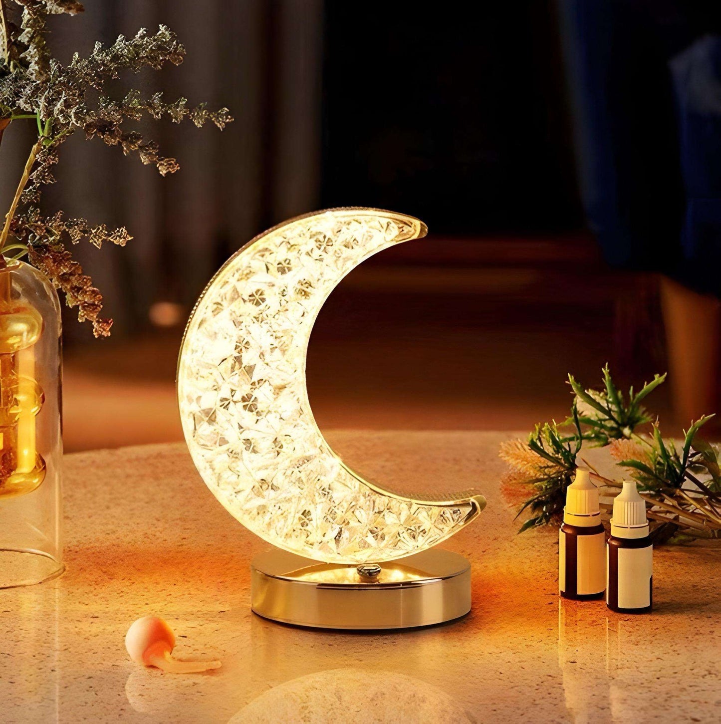 Luminária Abajur Mesa Botão Touch Lua Cristal B-Max BM-F1132