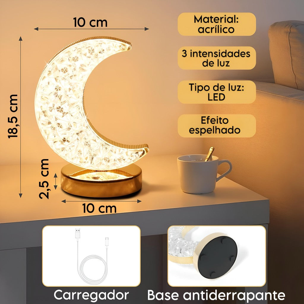 Luminária Abajur Mesa Botão Touch Lua Cristal B-Max BM-F1132