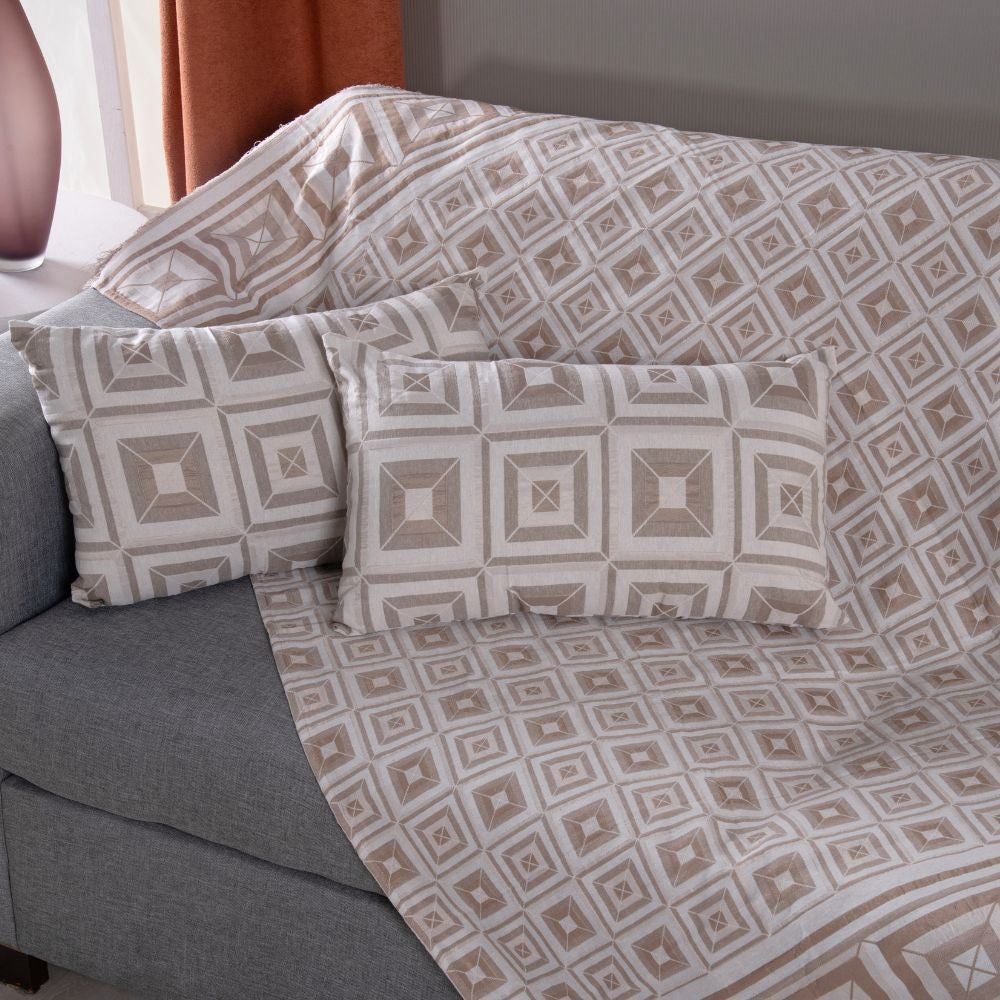 Kit Xale Sofá Com Franja Marrocos 5 Peças 1,35 x 1,35 60% Algodão / 40% Poliéster Jacquard Almofadas Cheias - Cáqui
